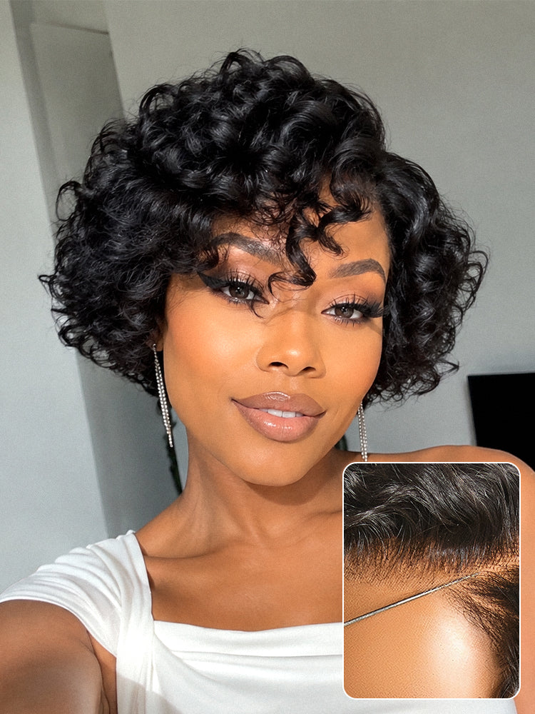 Water Wave Pixie Glueless HD Lace Wig – 150% Density