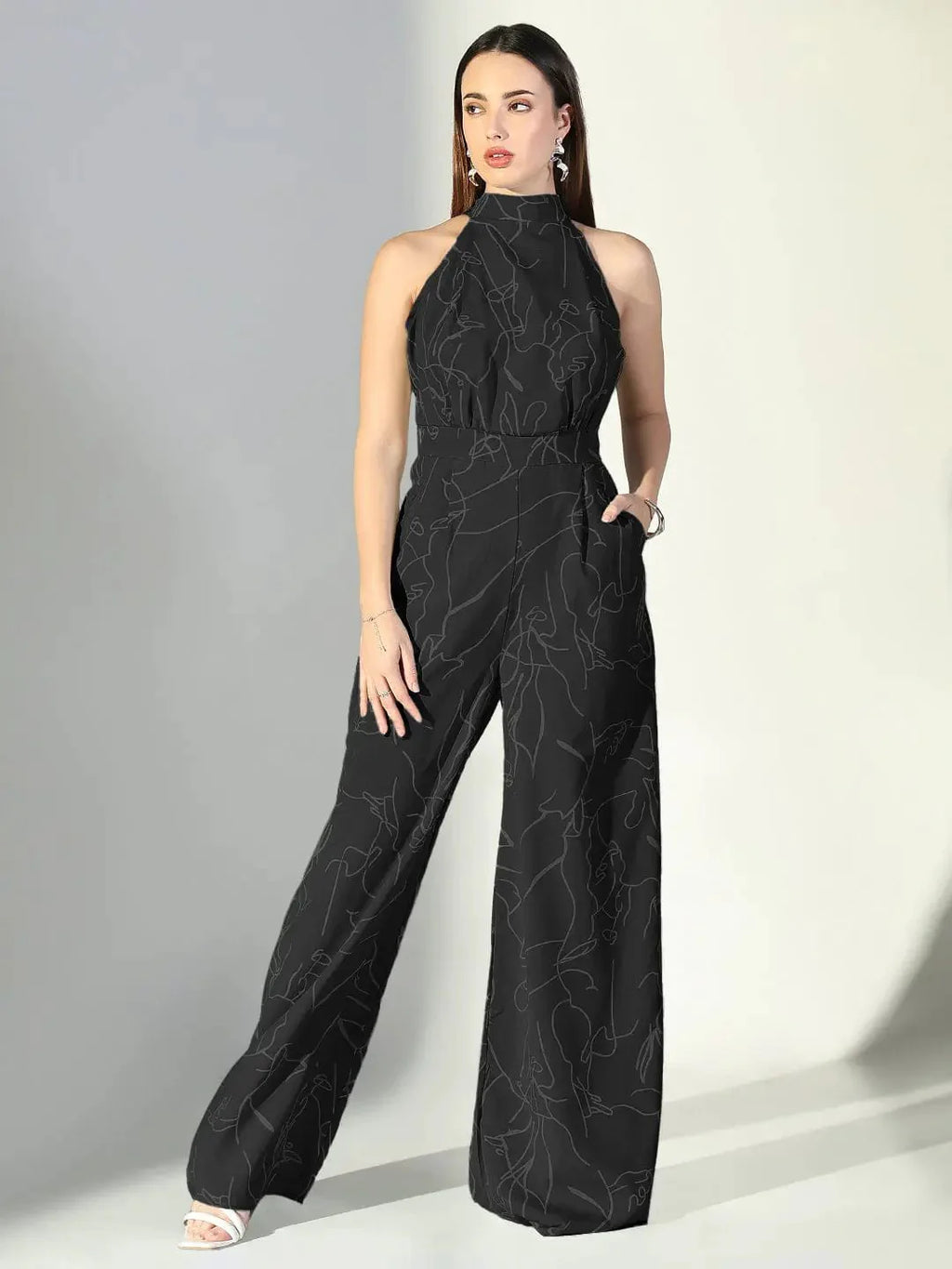 Abstract Print Halter Neck Jumpsuit