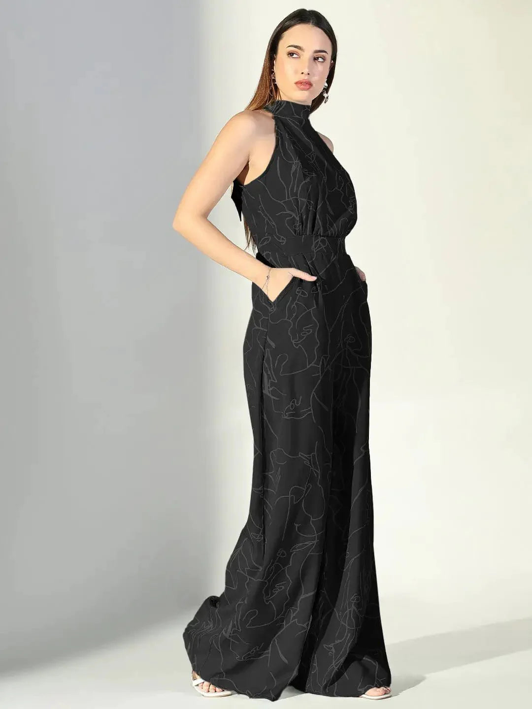 Abstract Print Halter Neck Jumpsuit