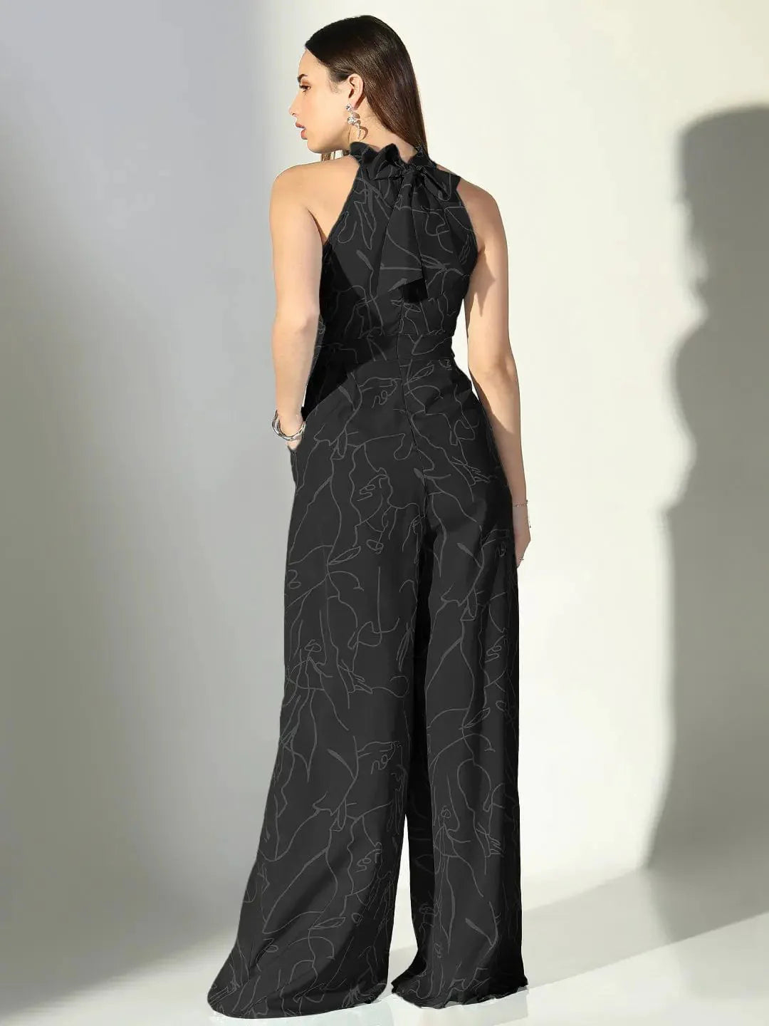 Abstract Print Halter Neck Jumpsuit