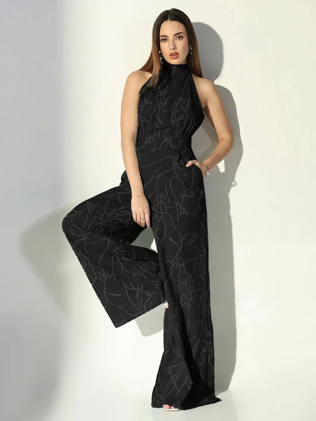 Abstract Print Halter Neck Jumpsuit