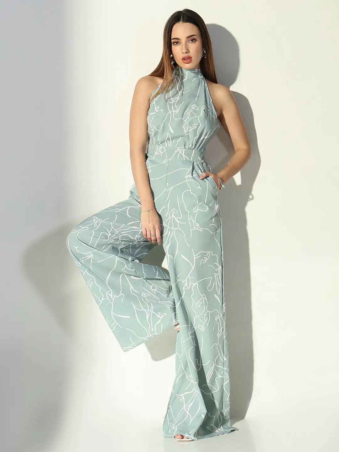 Abstract Print Halter Neck Jumpsuit