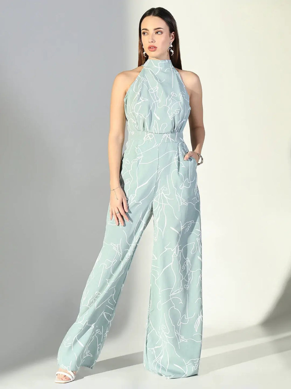Abstract Print Halter Neck Jumpsuit