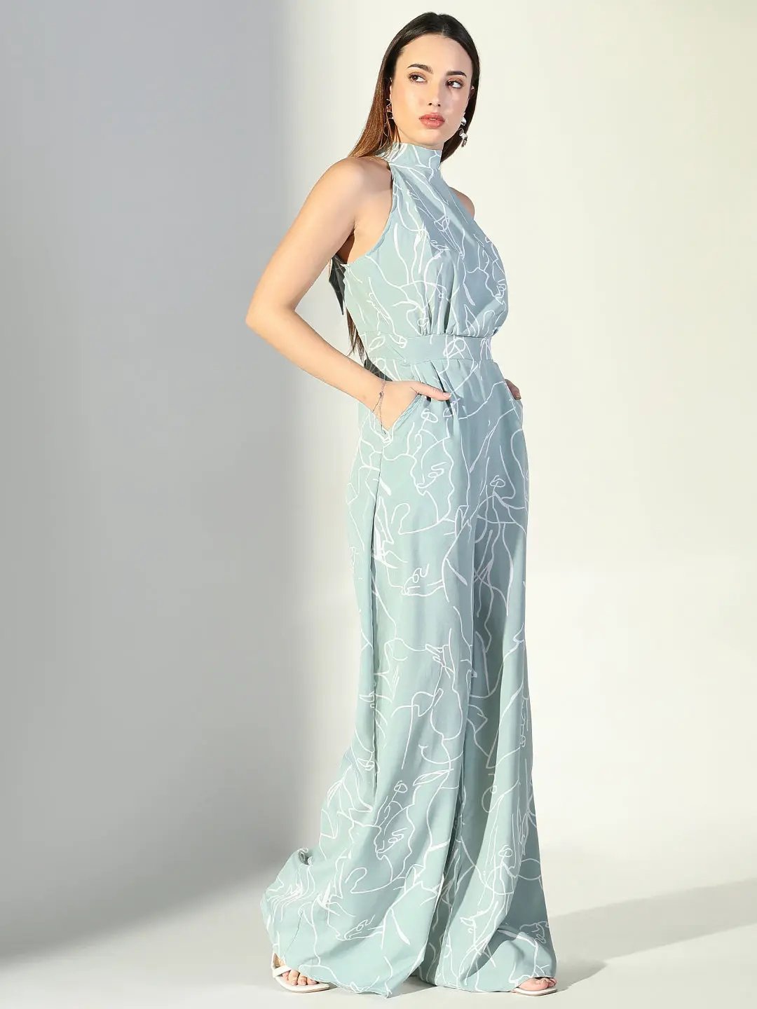 Abstract Print Halter Neck Jumpsuit