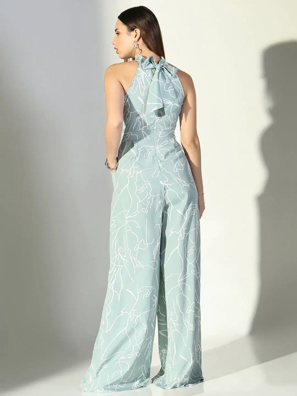 Abstract Print Halter Neck Jumpsuit