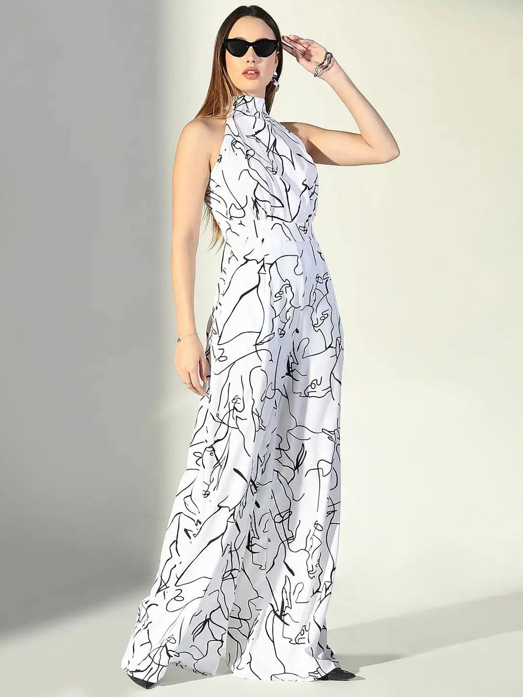 Abstract Print Halter Neck Jumpsuit