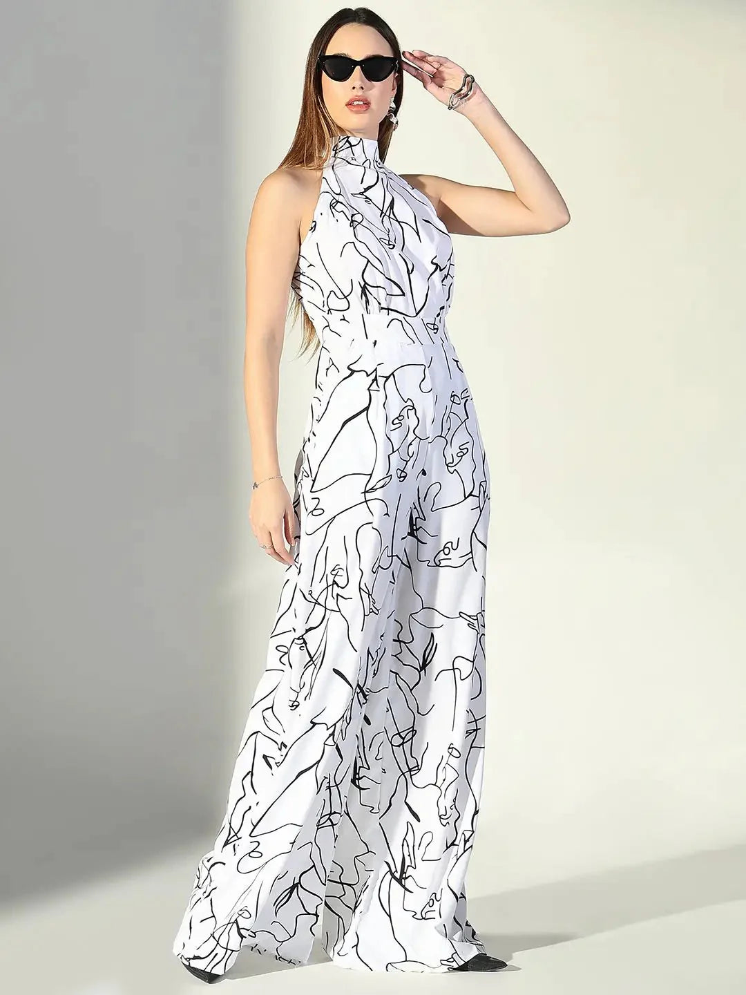 Abstract Print Halter Neck Jumpsuit