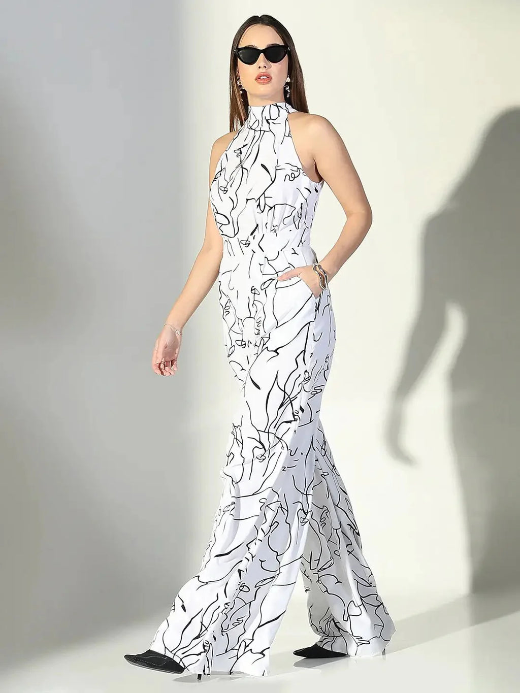 Abstract Print Halter Neck Jumpsuit