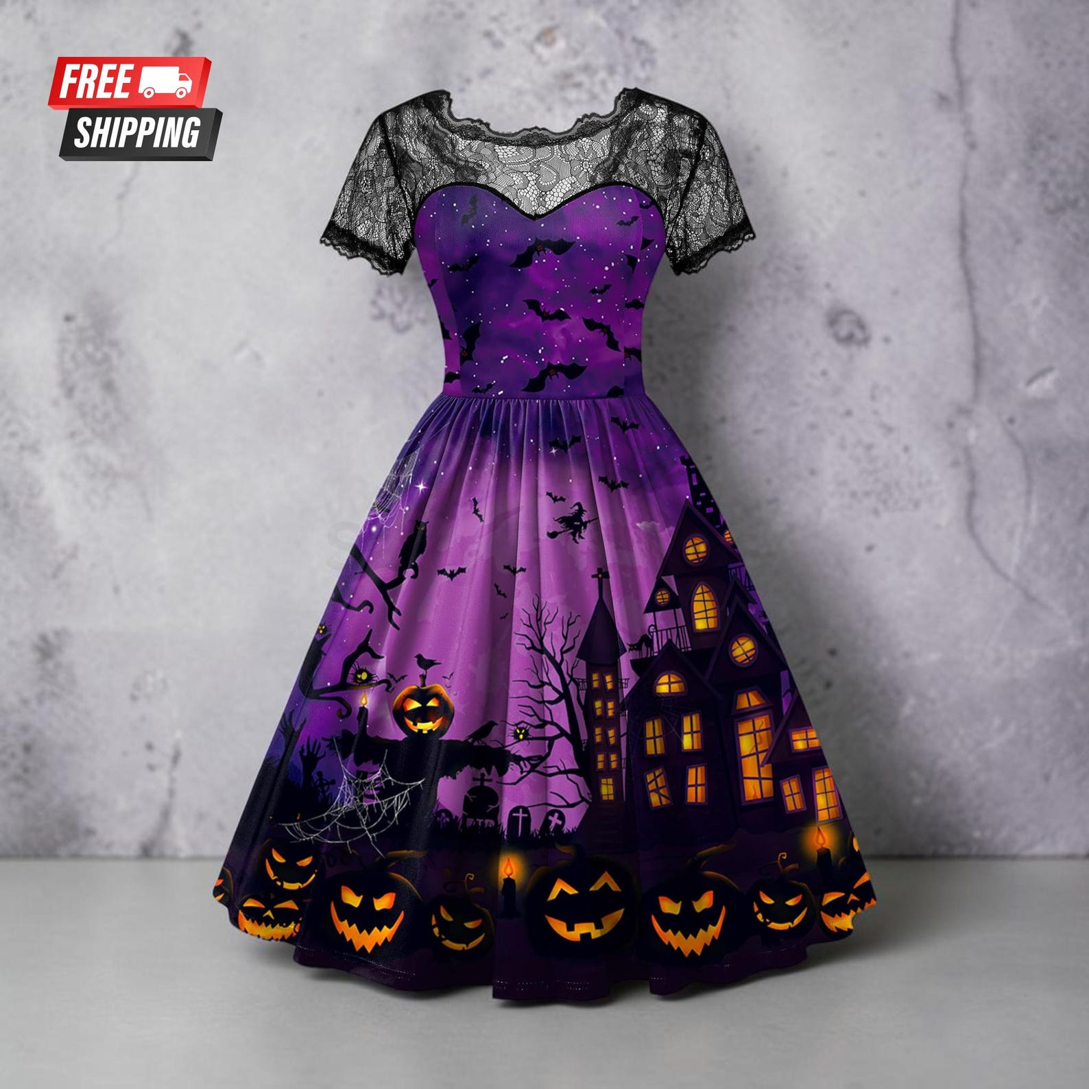 Vintage Witch Lace Swing Dress