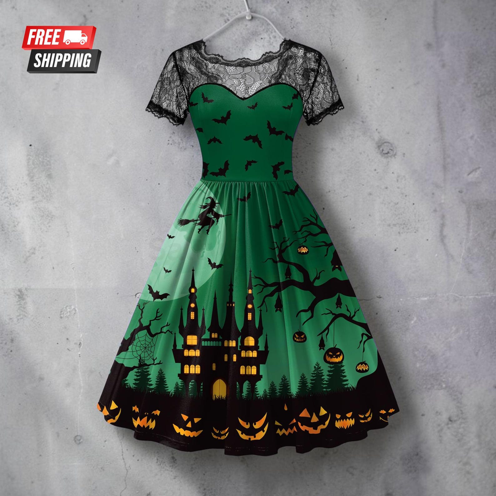 Vintage Witch Lace Swing Dress
