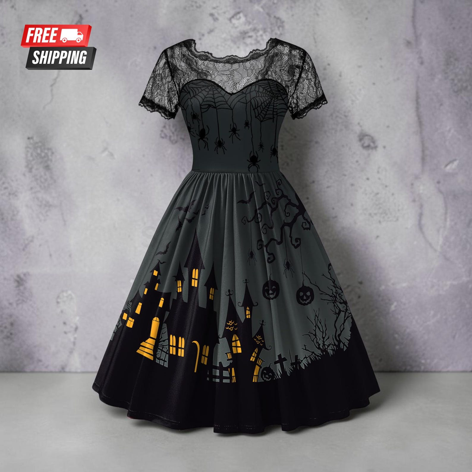 Vintage Witch Lace Swing Dress