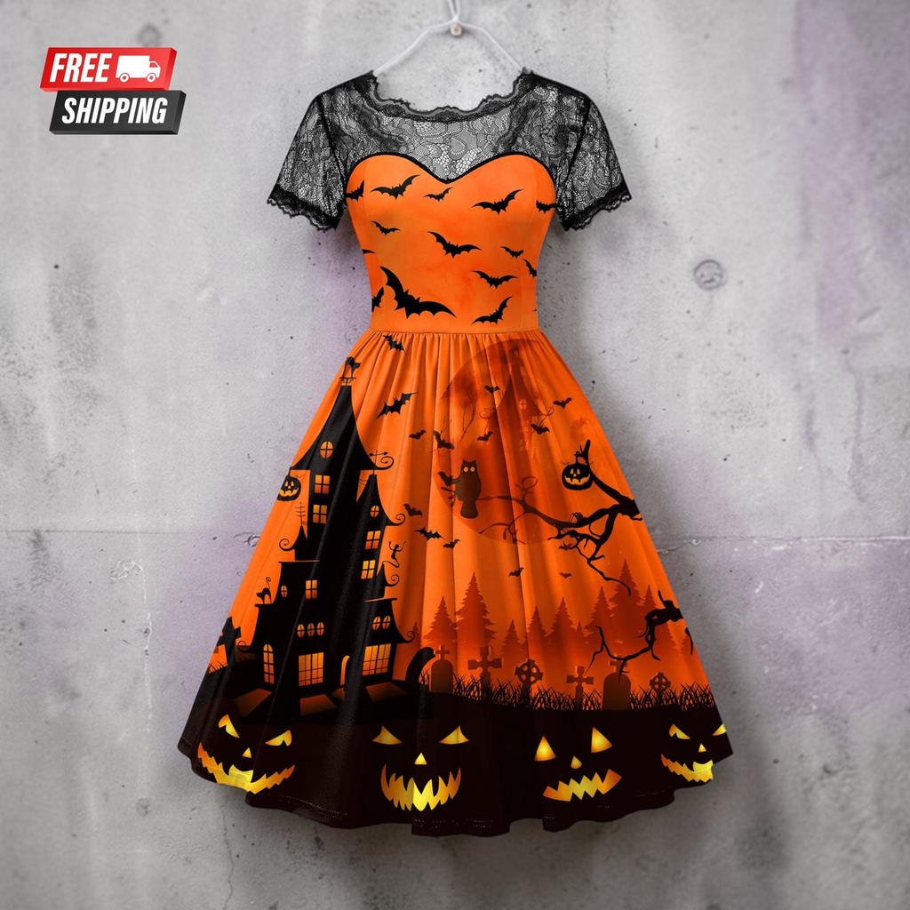 Vintage Witch Lace Swing Dress