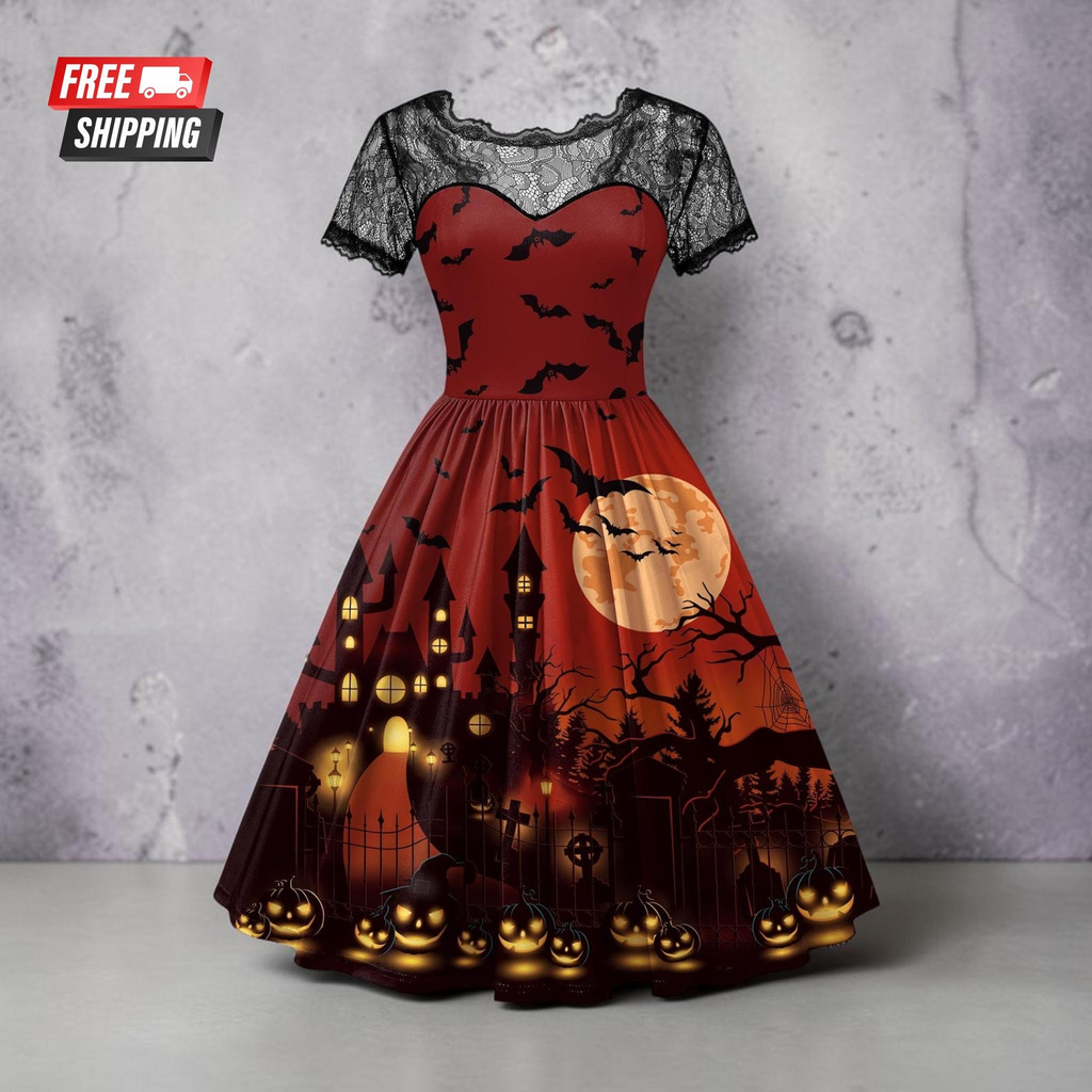 Vintage Witch Lace Swing Dress