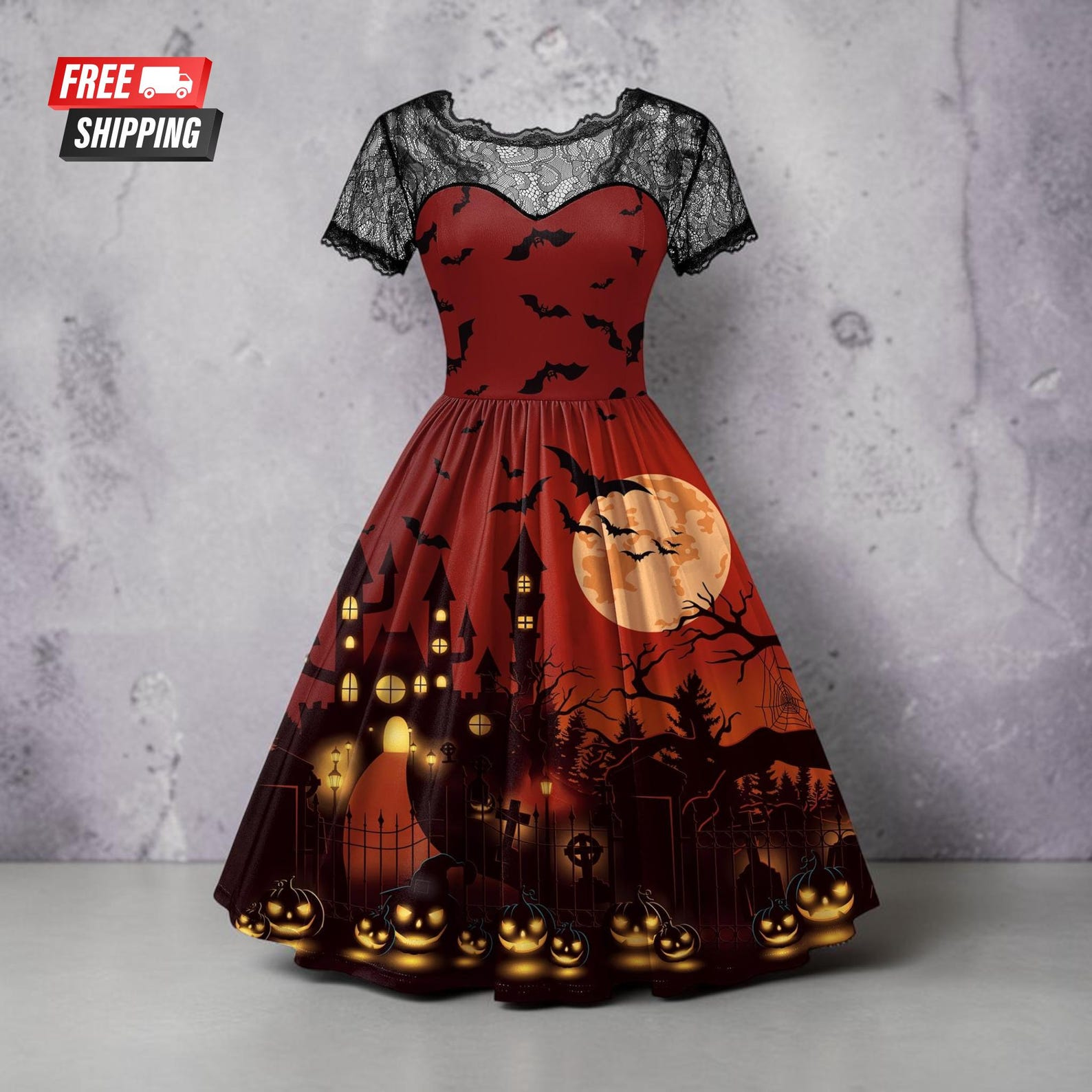 Vintage Witch Lace Swing Dress